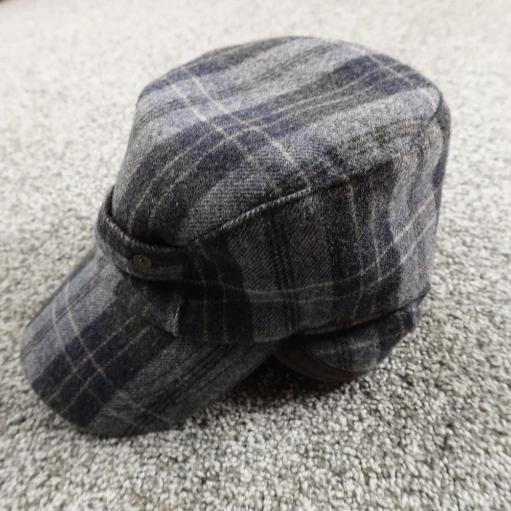VTG Gap Hat Cap Fitted L Gray Plaid Wool Army Ear Flap Winter 1969 Y2K 00s‎ Mens